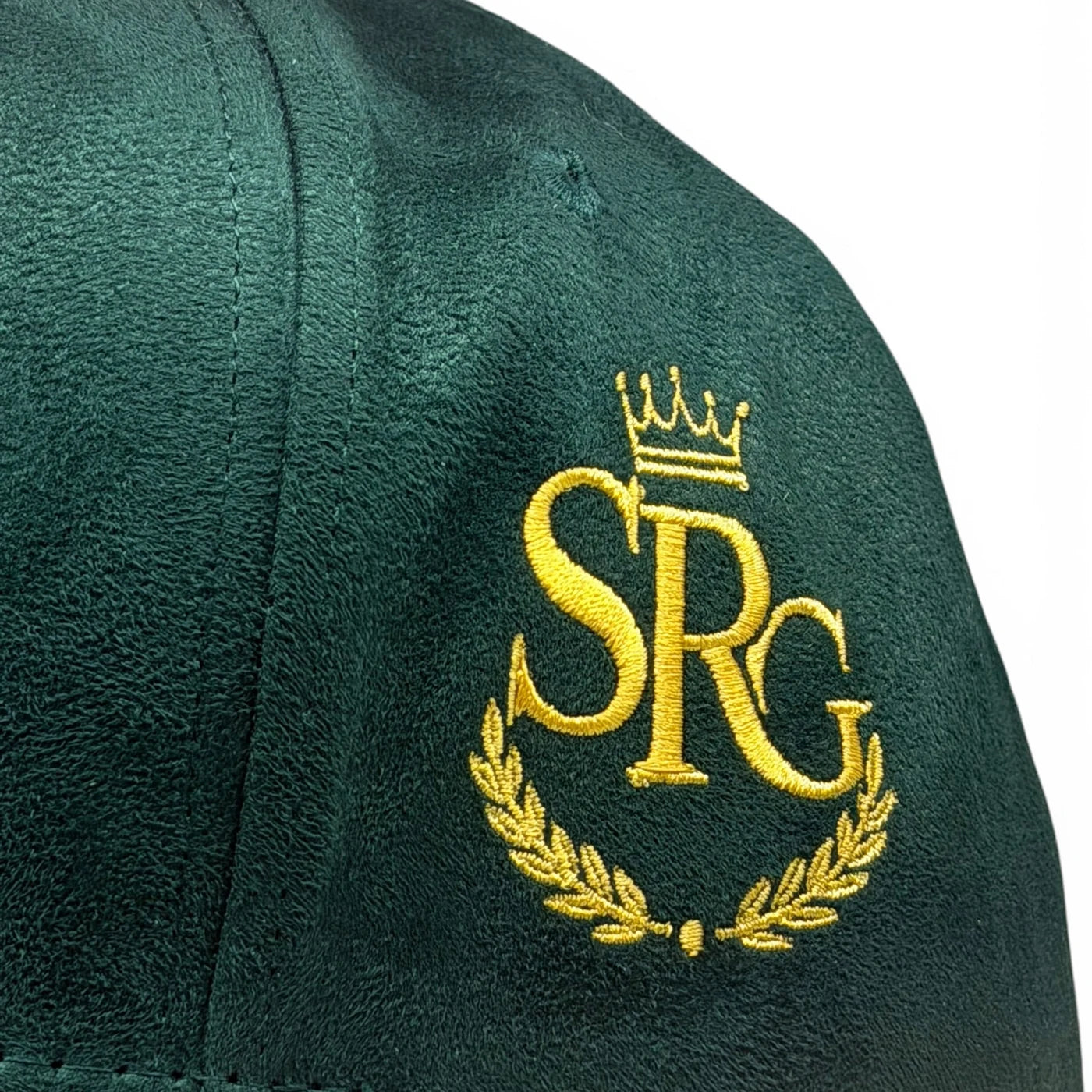 Forest green suede hat with gold SRG embroidery