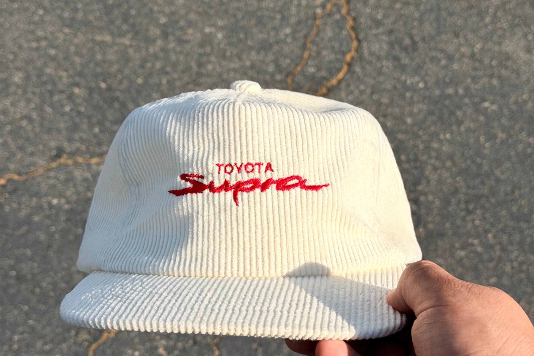 Cream corduroy embroidered hat